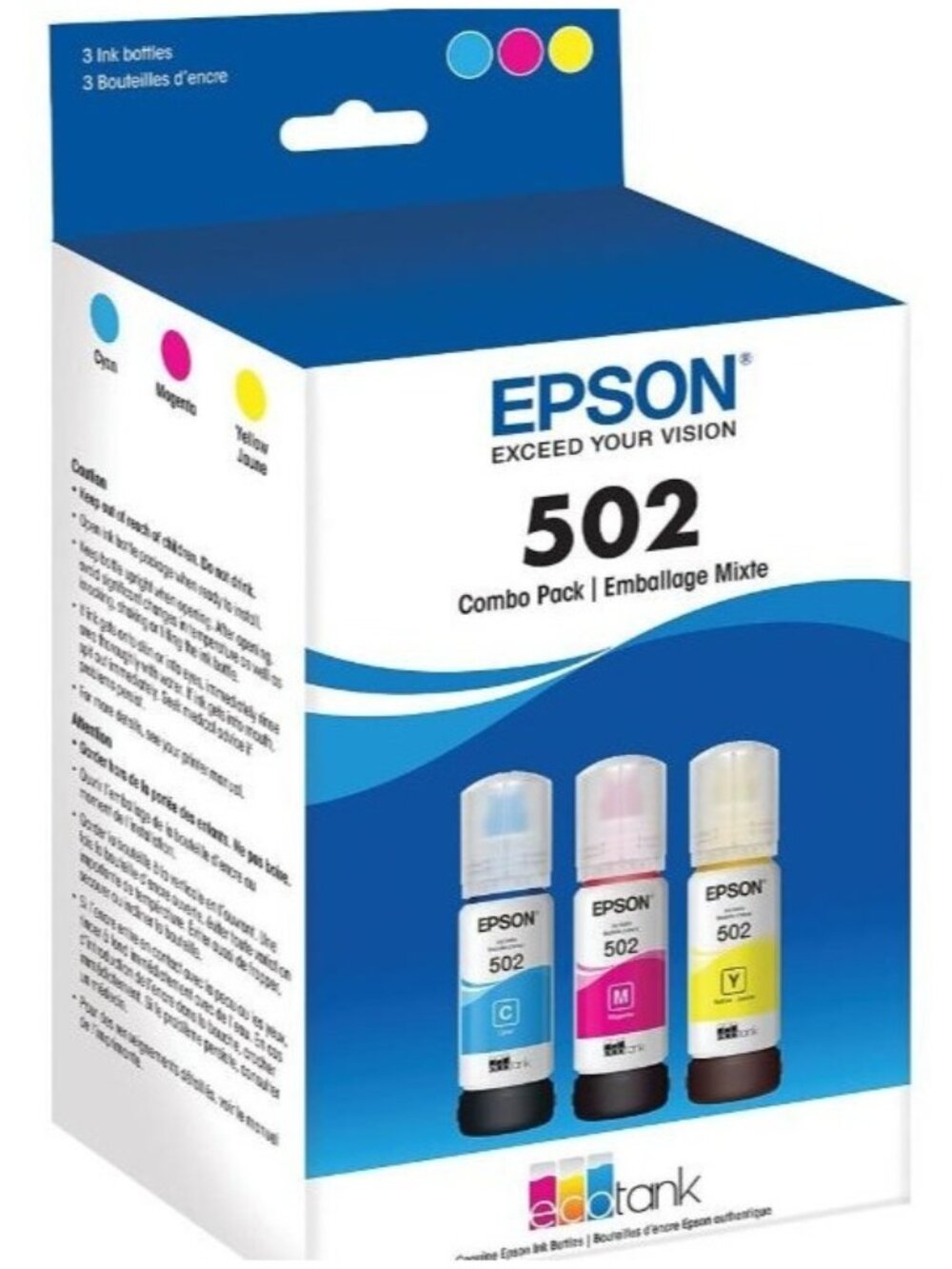 Epson T502 EcoTank Ink Color 3pk T502520-S ET-2750 ET-4850 NIB
